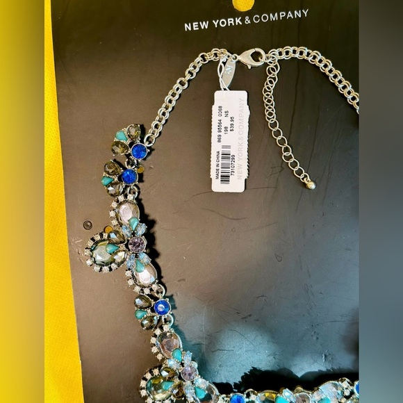 New York & Company Blue Statement Necklace Crystal Teardrop and Gemstone Design - Picture 3 of 4